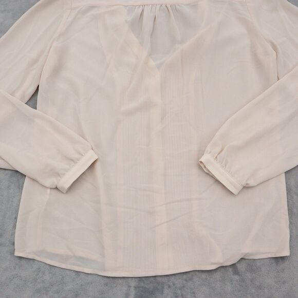 FOREVER 21 Shirt Womens S Pink Long Balloon Sleeve VNeck Sheer Pleated Blouse - Picture 14 of 14